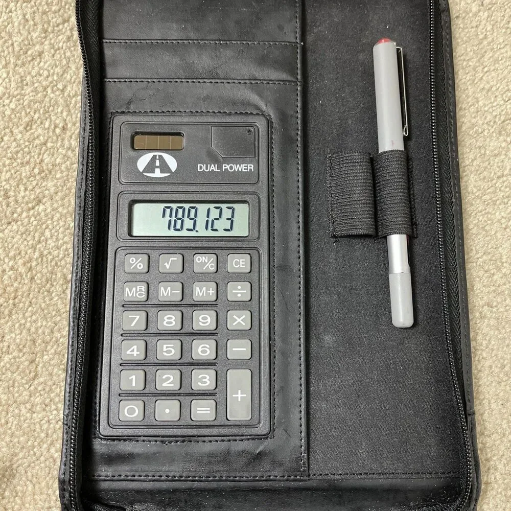 Leather Notebook Portfolio‎ Organizer with Zipper, Calculator, Rollerball Pen